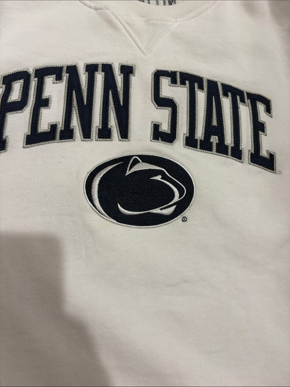 Top of the World White Crewneck Sweatshirt with Navy Penn State Logo